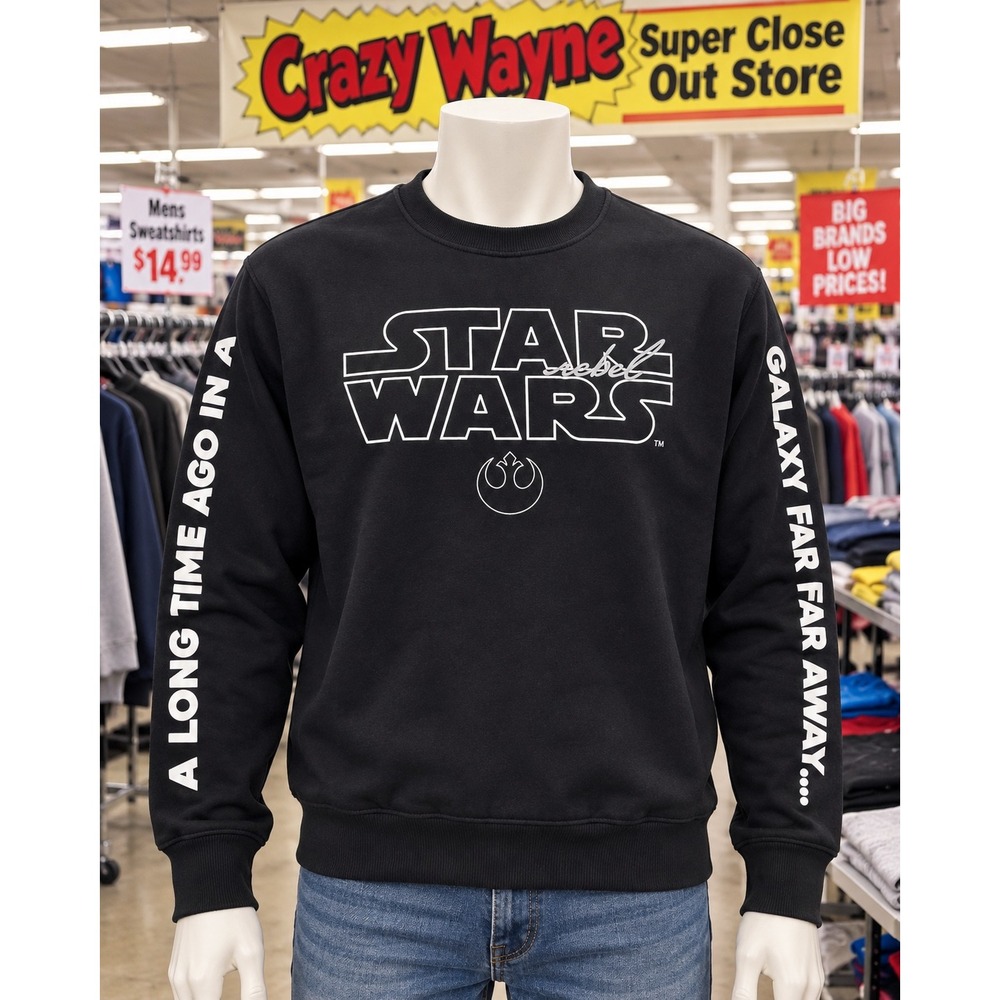 Star Wars Rebel Mens Black Graphic Crewneck Sweatshirt Sleeve Print Size M